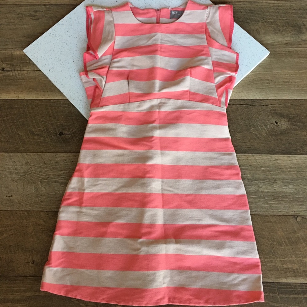 NWOT Asos coral stripe cream ruffle sleeves dress
